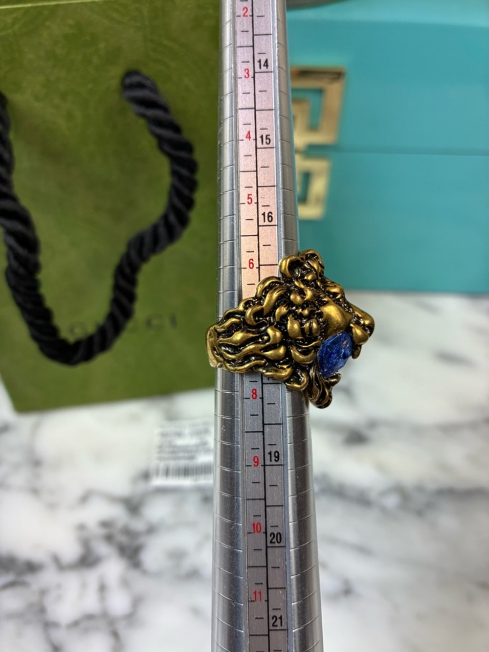 Gucci Lion Head Ring w/ Blue Stone Brand New Authentic - IT Size 16 = 7.75 US - Picture 6 of 9